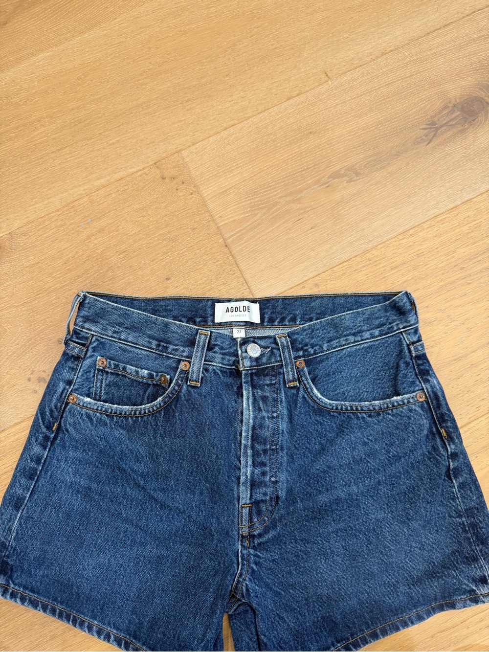 Agolde Indigo Blue High-Rise Denim Shorts